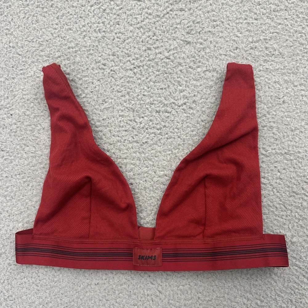 NWT Skims Plunge Bralette Brick Red Cotton Blend‎ Women's XL